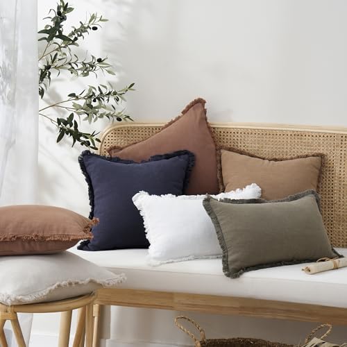 Foindtower Decorative Linen Fringe Lumbar Throw Pillow Covers Cozy Boho - Image 7