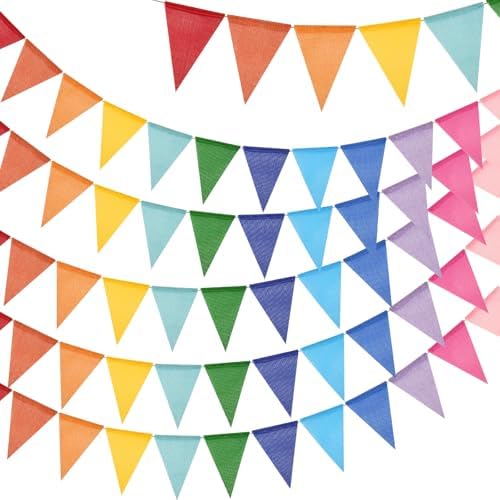 G2PLUS Pre-Strung Rainbow Pennant Banner Triangle Bunting Garland 60PCS by G2PLUS