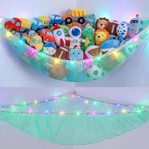 Stuffed Animals Hammock with LED Light Toy Net Room Decor Corner Storage by UnicornCastle