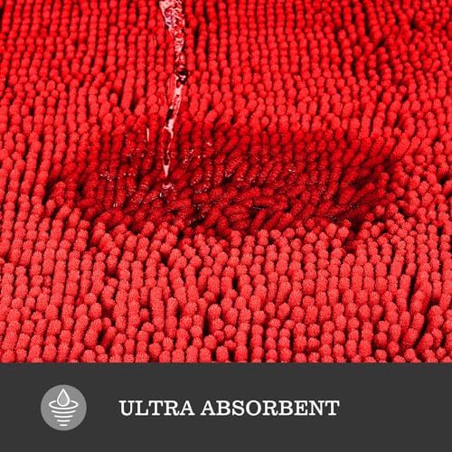 Yeaban Chenille Red Bathroom Rug 20"x32", Non-Slip Rubber Backing - Image 4