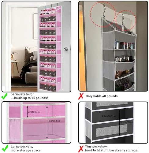 Over the Door Organizer Storage 6 Tier, 12 Large Capacity Side Pockets - Image 6