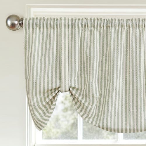 jinchan Linen Boxter Striped Kitchen Valances Sage Green 18 inch 2 Panels - Image 2