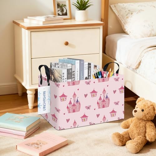 Rectangular Collapsible Pink Castle Storage Basket Nursery Toy Organizer - Image 4