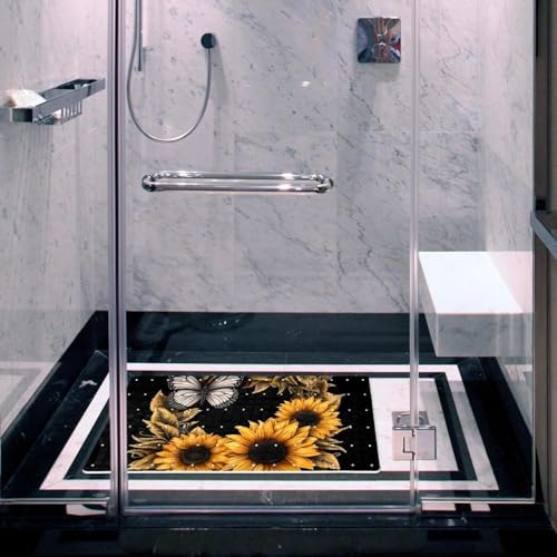 Bathtub Mat Non Slip 26.8x15.1In, Butterfly Sunflowers Bath Mat - Image 6