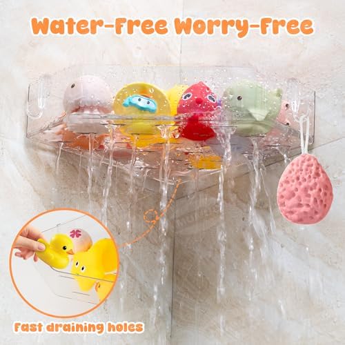 Bath Toy Storage for Baby & Toddler, 2 Pack Clear Adhesive Shower Caddy - Image 4