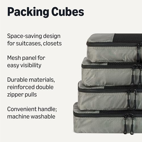 Amazon Essentials 4-Piece Slim Packing Cubes, Travel Accessories Set, Luggage - Image 2