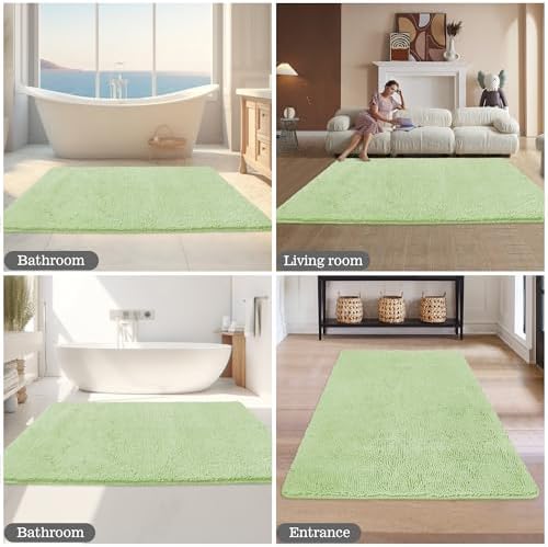 Yeaban Chenille Seafoam Green Bathroom Rug 40"x60", Non-Slip Rubber Backing - Image 5
