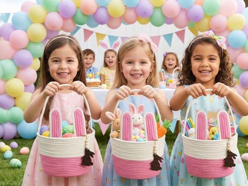 Pro Goleem Easter Basket for Kids, Adorable Woven Egg Hunt Bucket - Image 7
