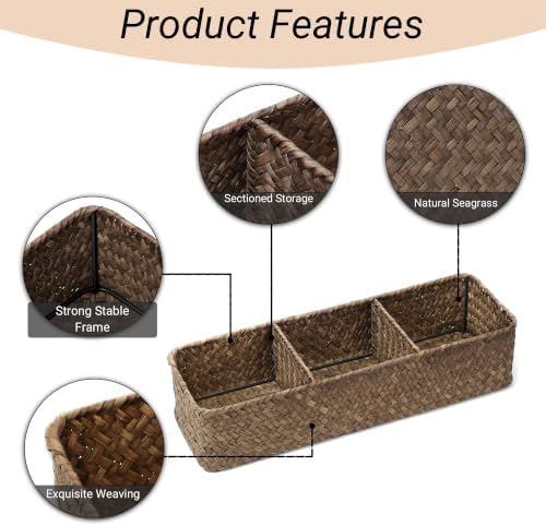 Nonam 3-Section Seagrass Tea Bag Organizer, Wicker divided basket - Image 4