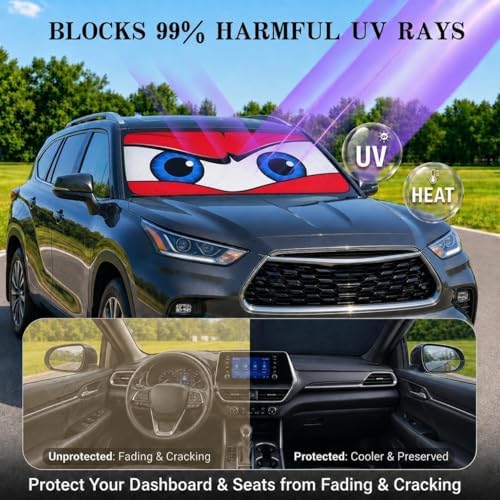 Car Windshield Sun Shade, Universal Fit Full-Size SUV Pickup MPV, Angry Red - Image 3