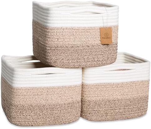 NaturalCozy Storage Cubes 9”x9”x7”Cotton Rope Woven Baskets by NaturalCozy