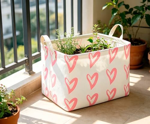 CLOCOR Rectangular Pink Heart Basket Empty, Storage Bin, Waterproof Book Box - Image 3