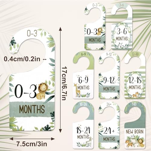 Whaline 8 Pcs Baby Closet Size Dividers Watercolor Jungle Animals Hanging - Image 2