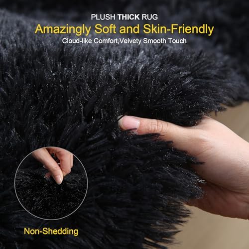 6x9 Thick Black Shag Rug for Bedroom, Soft Plush Fluffy Carpet - Image 3