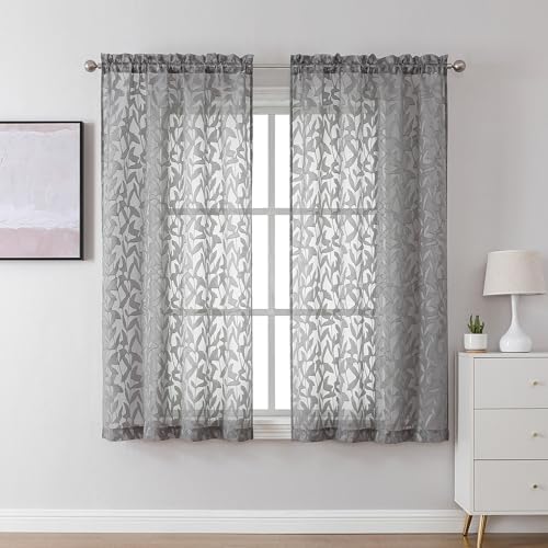 Lecloud Leia Charcoal Grey Sheer Curtains 45 Inch Length 2 Panels, Elegant by Lecloud