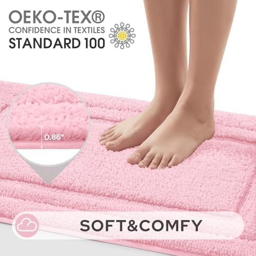 HOMEIDEAS Bathroom Rugs Sets 2 Piece, Soft Extra Long Bath Mat Light Pink - Image 4