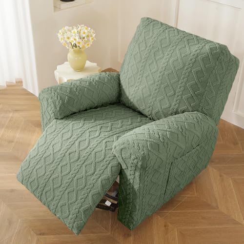 vctops Sage Green Recliner Chair Covers 4 Pieces, Geometric Jacquard Plush - Image 6