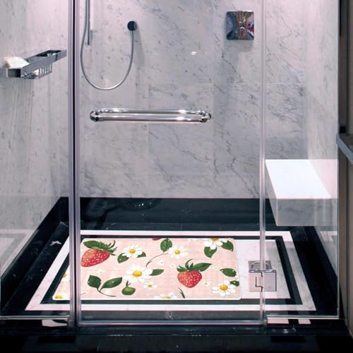 Bathtub Mat Non Slip 26.8x15.1In, Daisy Strawberry Bath Mat - Image 6