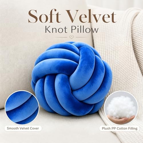 Petrella Jewel Blue Knot Pillow Ball, 8 Inch Round Accent Decorative Pillow - Image 2
