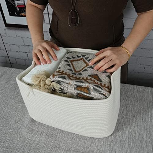 XUANGUO Woven Cotton Rope Storage Baskets 15x10x9.3" 3 Pack White - Image 3