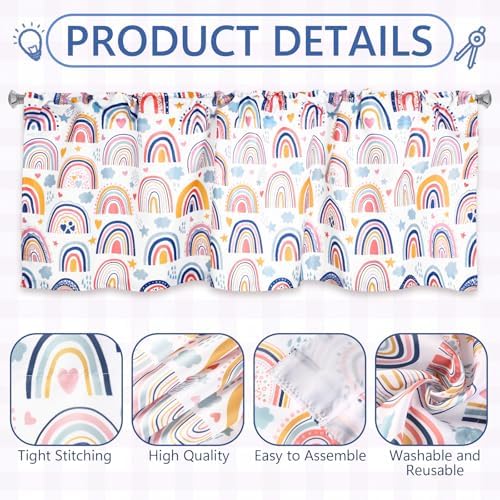 Mindsoft 4 Pcs Rainbow Boho Valances Curtains 54"x18" Rod Pocket Classroom - Image 4