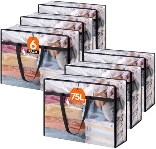 Lifewit 6 Pack Clear Clothes Storage Bags, 75L Plastic Blanket Storage Bag by Lifewit