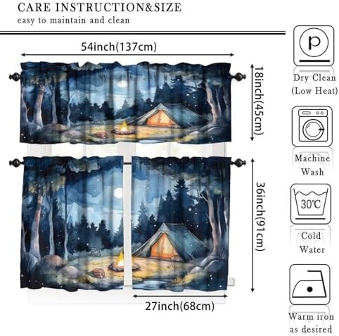 Forest Valance Curtain for Kitchen, Watercolor Mountain Forest Nature Tree - Image 5