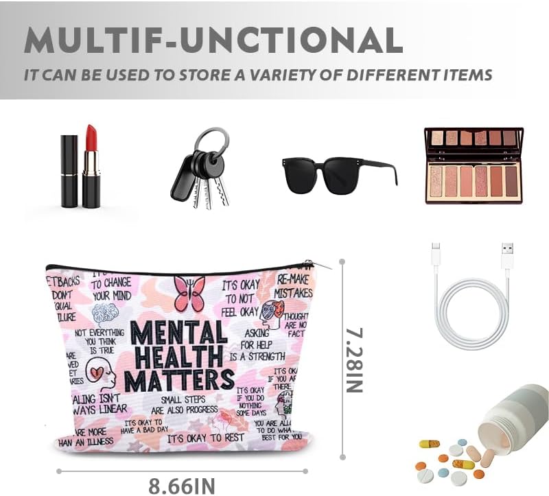 Positive Mental Health Makeup Bags Inspirational Encouragement Travel Cosmetic - Image 2