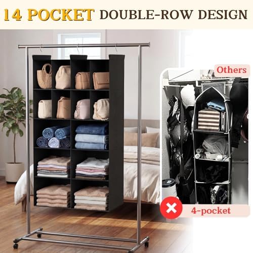 5 Tier Hanging Closet Organizer, 14 Compartments Dual Row Storage - Image 3