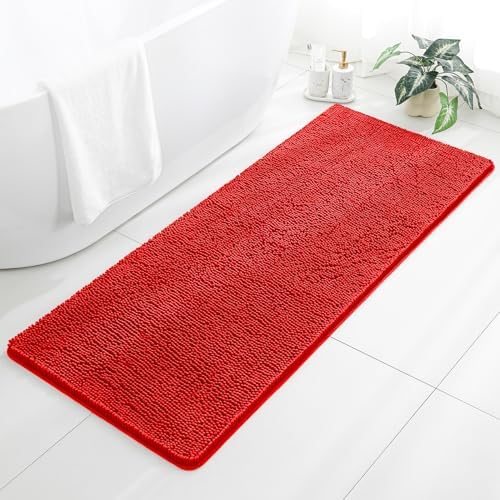 Chenille Bathroom Runner Rug 24"x60" Red, Plush Bath Mat by Kildoss