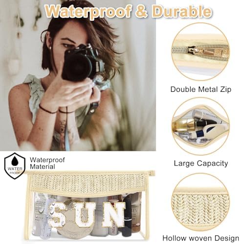 Iqimott 2Pcs Preppy Patch Sun Bag Makeup Letter Bag, Boho Letter Sun Bags - Image 4