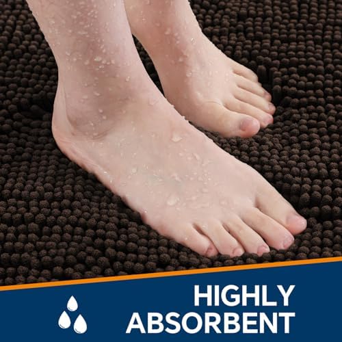 Chenille Bathroom Rug 26"x44" Brown, Non-Slip Plush Bath Mat - Image 4