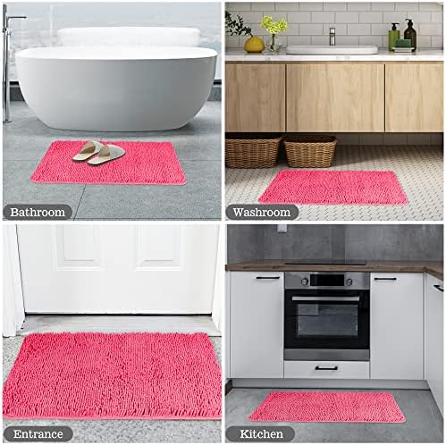 Yeaban Chenille Hot Pink Bathroom Rug 17"x24", Non-Slip Rubber Backing - Image 6