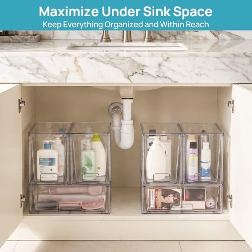 Vtopmart Clear Stackable Storage Drawers, 6 Pack Wide Tall Set - Image 5