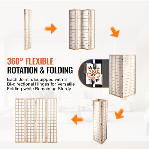 VEVOR Room Divider, 4 Panel Japanese Room Divider, Folding Privacy Screen Indoor - Image 3