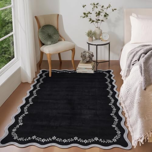 GarveeHome 4x6 Scalloped Washable Area Rug Black Nursery Kids Bedroom Rug - Image 2