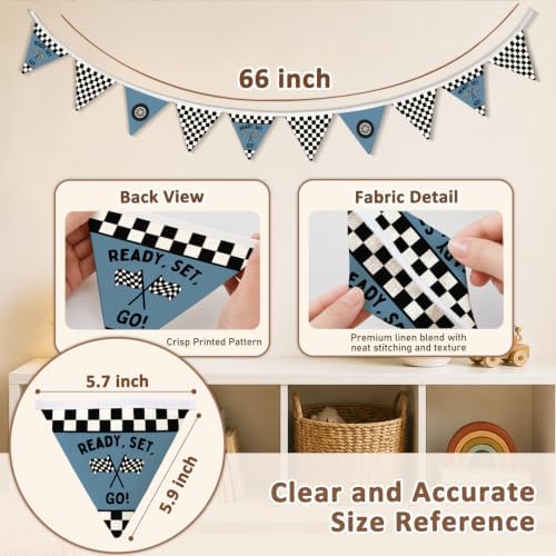 Race Car Room Decor Blue Racing Banner Ready Set Go Garland Flags - Image 3