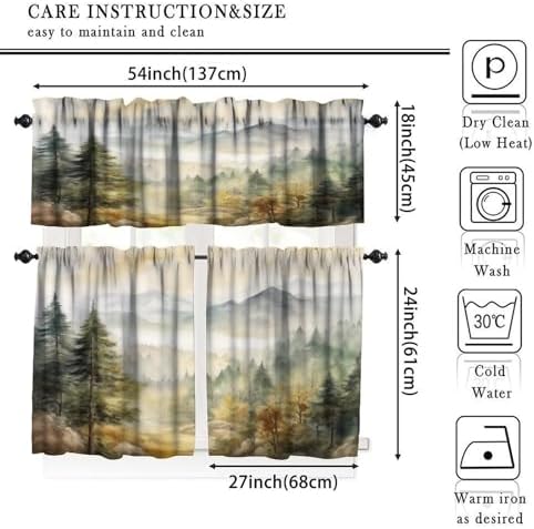 Forest Valance Curtain for Kitchen, Watercolor Mountain Forest Nature Tree - Image 5