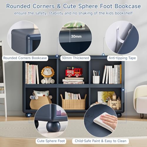 ONBRILL Kids Bookshelf with 6 Cube Storage, Toy Storage Organizer - Image 4