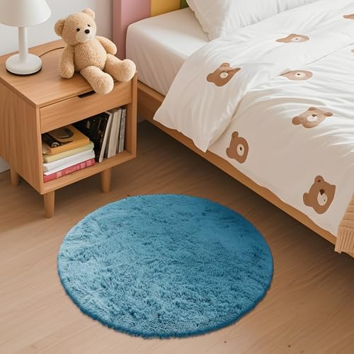 OLANLY Slate Blue Round Rugs for Bedroom - Image 3
