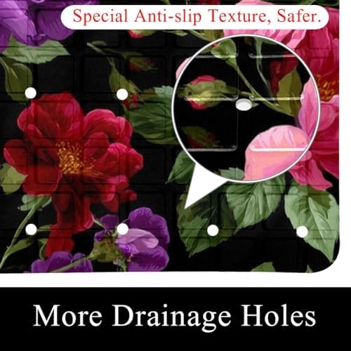Shower Mat Non Slip 26.8 x 15.1 Inches, Tropical Flower Bathtub Mat Shower - Image 2