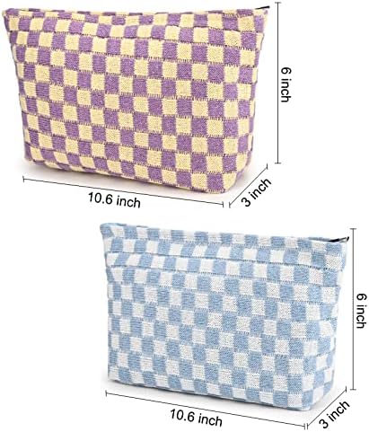 SOIDRAM 2 Pieces Makeup Bag Large Checkered Cosmetic Bag Capacity Canvas Travel - Image 3