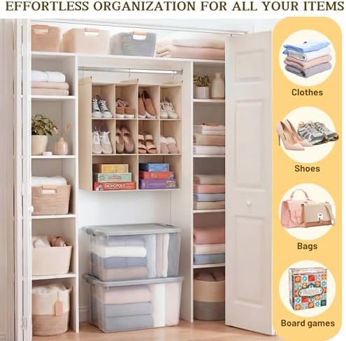 3 Tier Hanging Closet Organizer, 10 Compartments Dual Row Storage - Image 6
