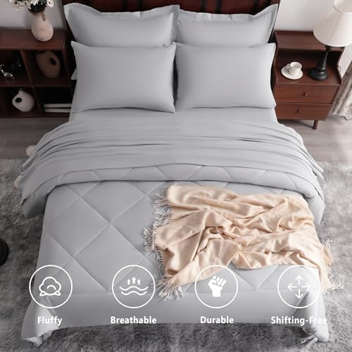 NTBAY King Microfiber Bed in a Bag, Comforter Set 7 Piece, Light Grey - Image 2