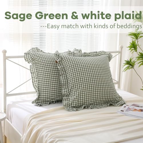 2 Pack Sage Green Gingham Euro Shams Pillow Covers 26''x26'' - Image 2