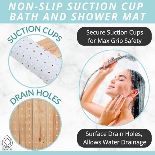 ENKOSI Non-Slip Bath Mat and Shower Mat 40x16 Extra Long, Wood Teak - Image 2