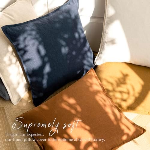 Foindtower Linen Solid Decorative Throw Pillow Covers 16x16 Inch Navy Blue - Image 6
