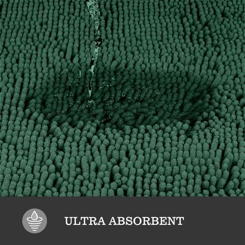 Yeaban Chenille Dark Green Bathroom Rug 17"x24", Non-Slip Rubber Backing - Image 4