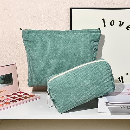 SOIDRAM 2 Pieces Makeup Bag Large Corduroy Cosmetic Bag Capacity Canvas Mix - Image 5