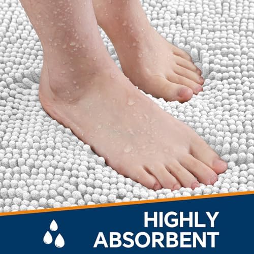 Chenille Bathroom Rug 20"x32" Light Gray, Non-Slip Plush Bath Mat - Image 4